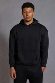 Men's black hoodie relaxed fit dropped shoulders front